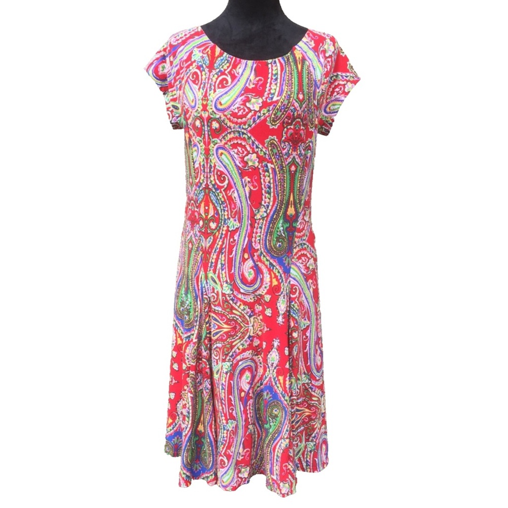 Lauren Ralph Lauren Red Paisley Cap-Sleeve Dress